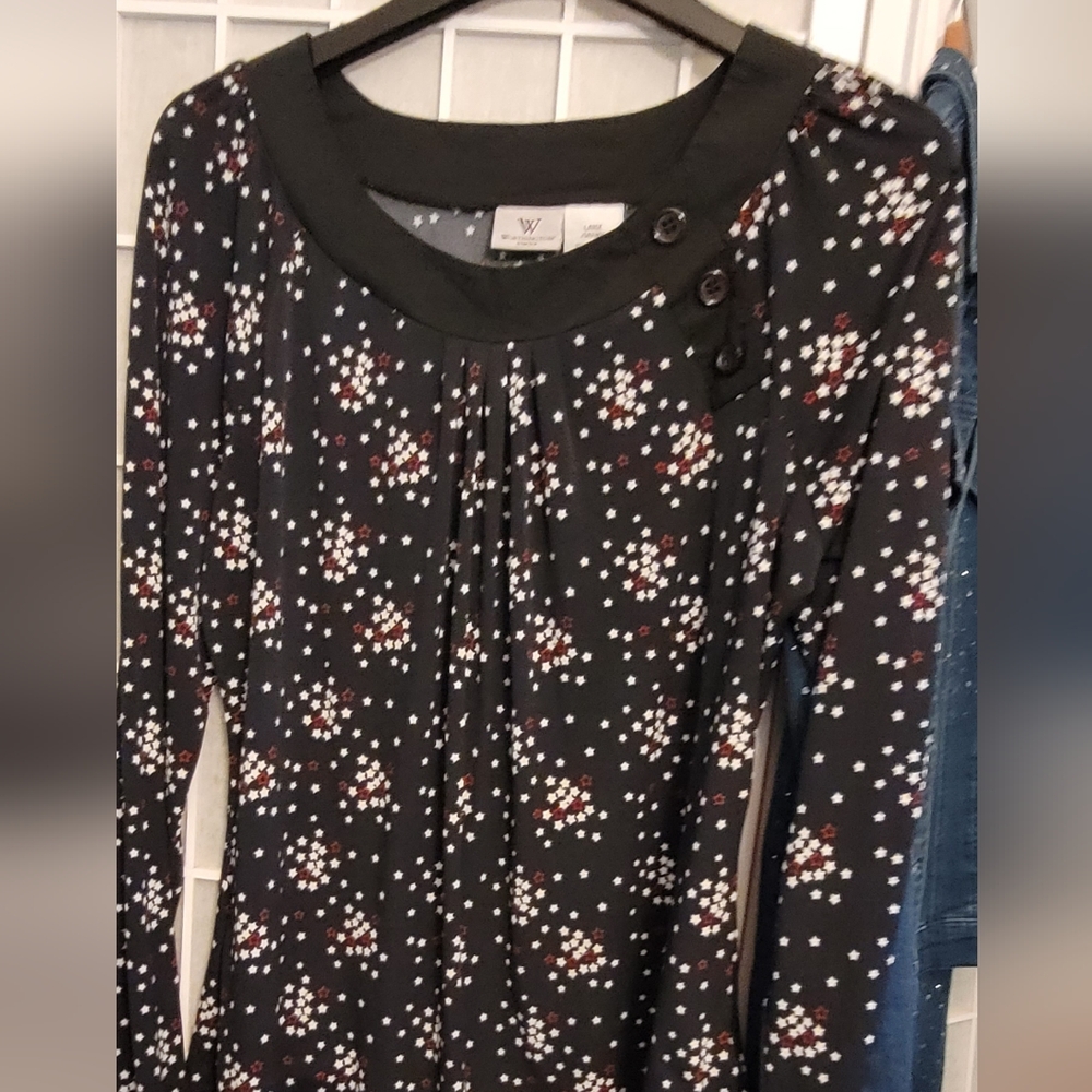 Worthington Black and White Star Tunic Top, Size L